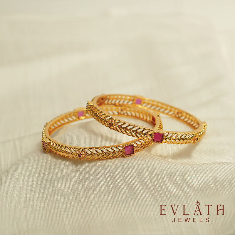 Premium-quality gold-plated square-shaped ruby stone bangles – Evlath Jewels