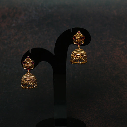 Small Antique Lakshmi Temple Jhumka Earrings with Ruby Stones – Evlath Jewels.