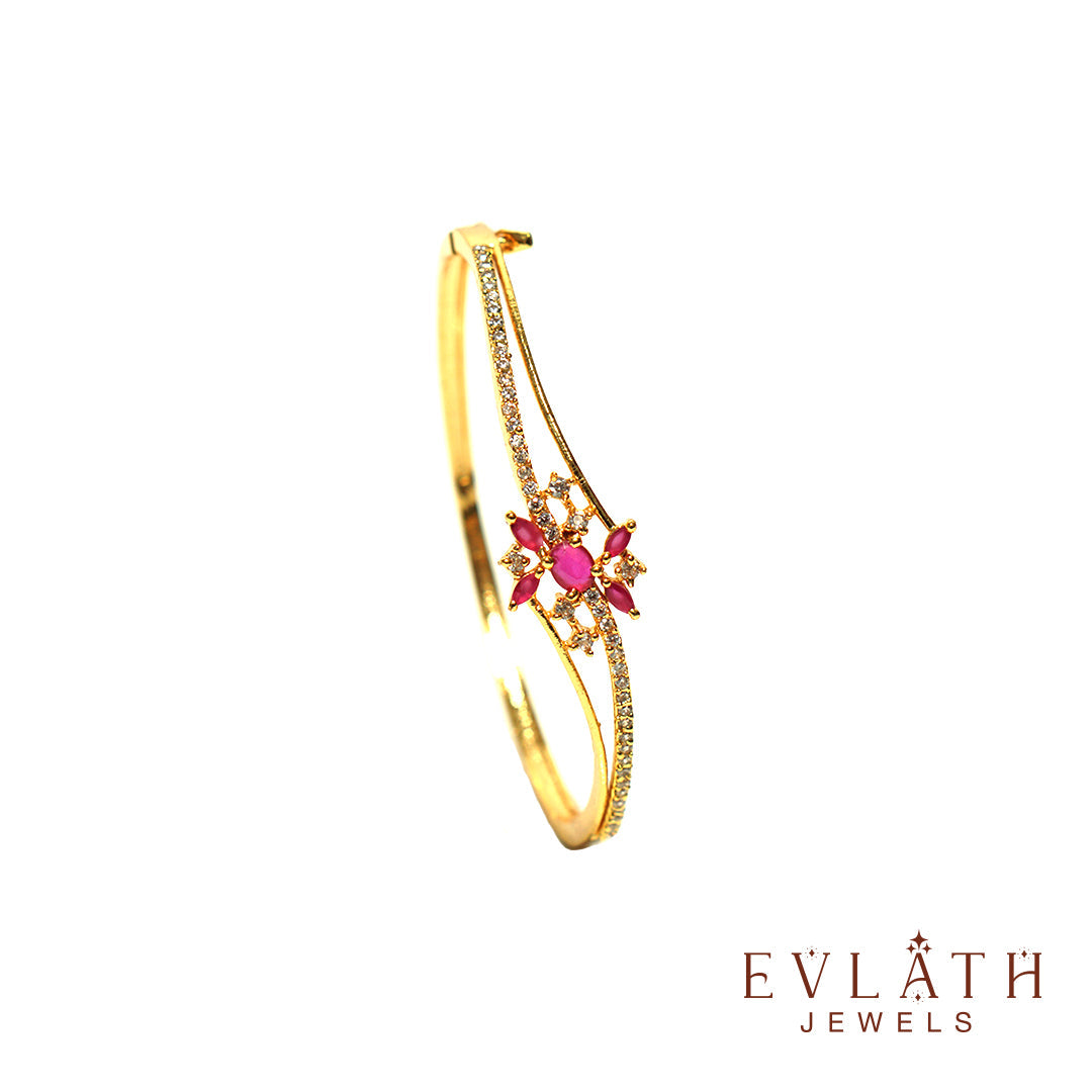 Premium Gold-Plated Ruby Stone Openable Bangle – Evlath Jewels