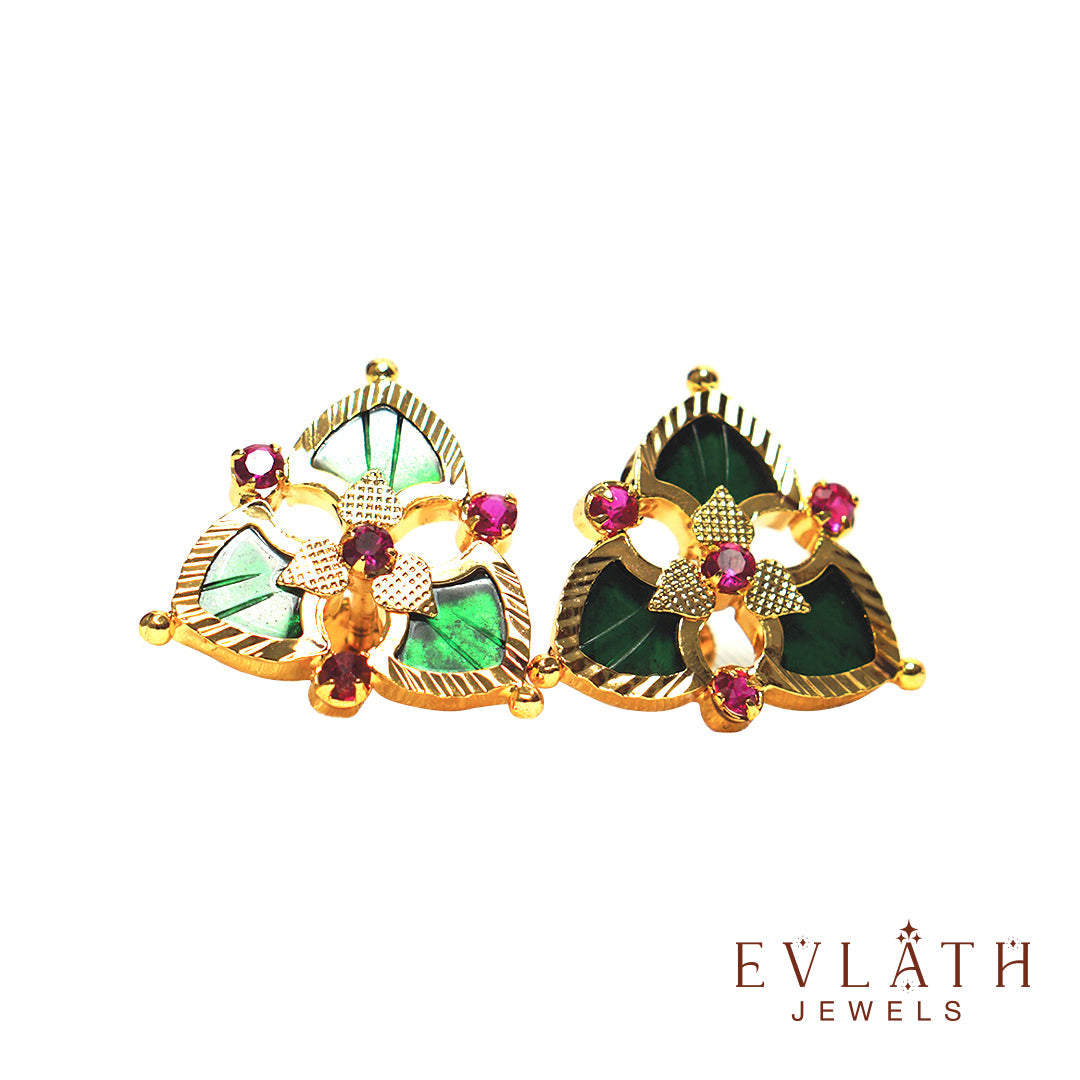 Elegant Gold-Plated Palakka Petals Ear Studs: Premium Quality Tradition - Evlath Jewels
