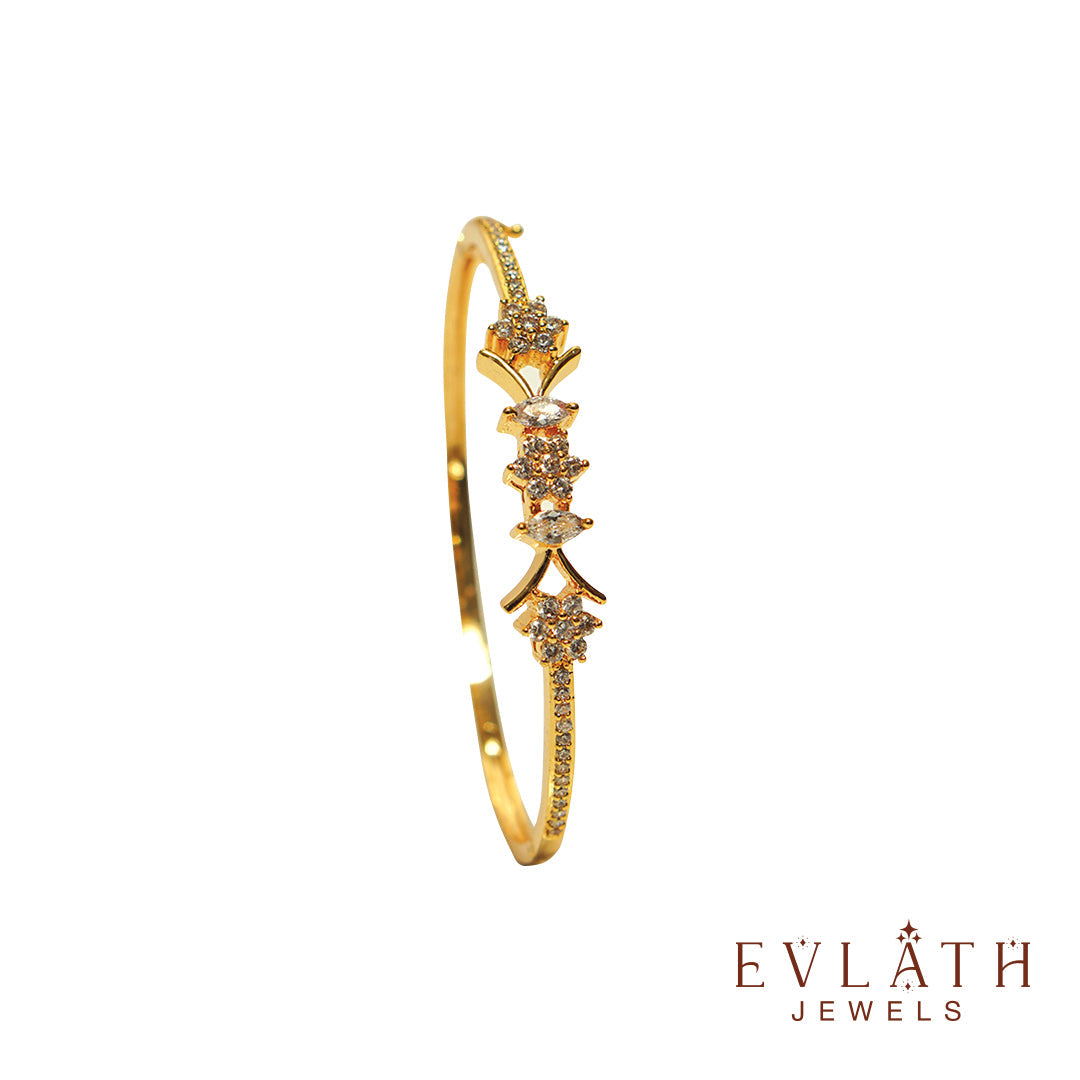 Premium Gold-Plated Bangles with White Stone Detailing, Adjustable Fit - Evlath Jewels
