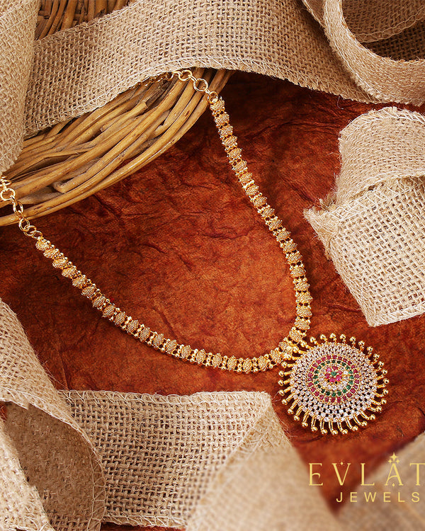 Premium quality gold-plated Radiant Sunbeam Multicolored Stone pendant set - Evlath Jewels