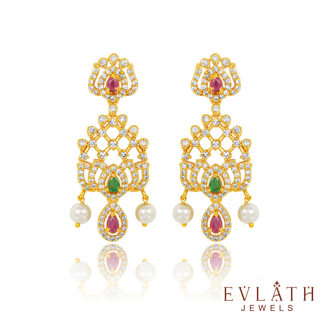 AD Stone Necklace with Pearl Accents & Matching Earrings – Evlath Jewels