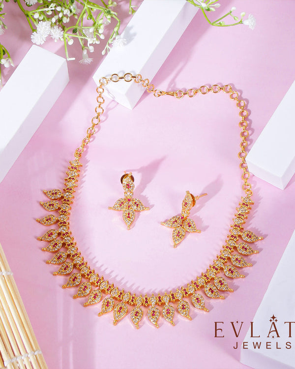 premium  Gold-Plated Ruby & White Stone Necklace - Evlath Jewels