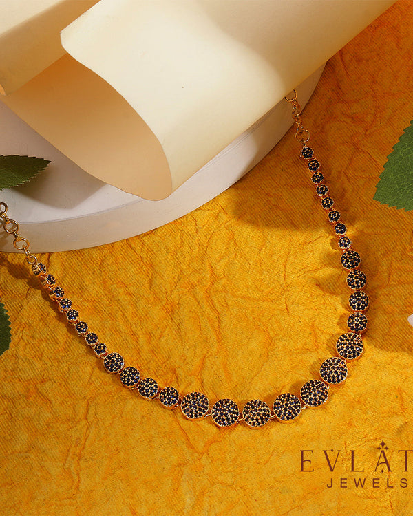 Premium Quality Gold Plated Blue Sapphire Stone Beads Studded Necklace - Evlath Jewels.
