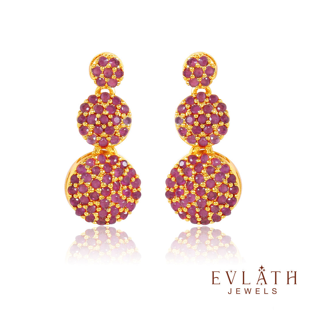 Gold-Plated Necklace and Earrings with Radiant Ruby Stone Beads – Evlath Jewels