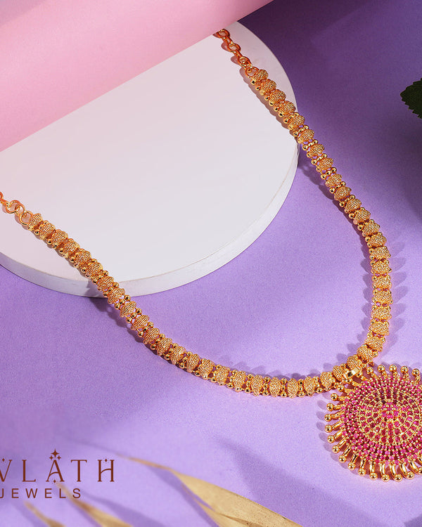 Premium quality gold-plated Radiant Sunbeam Ruby Stone pendant set - Evlath Jewels