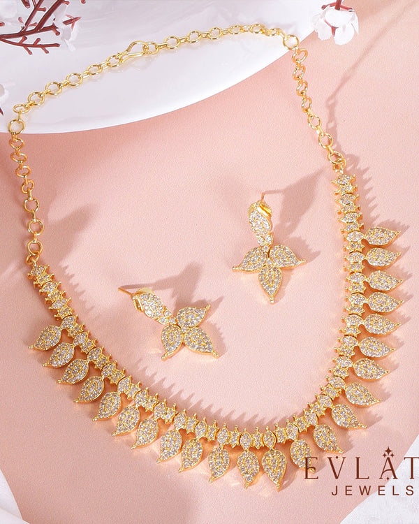 Radiant Gold-Plated AD White Stone Necklace - Evlath Jewels