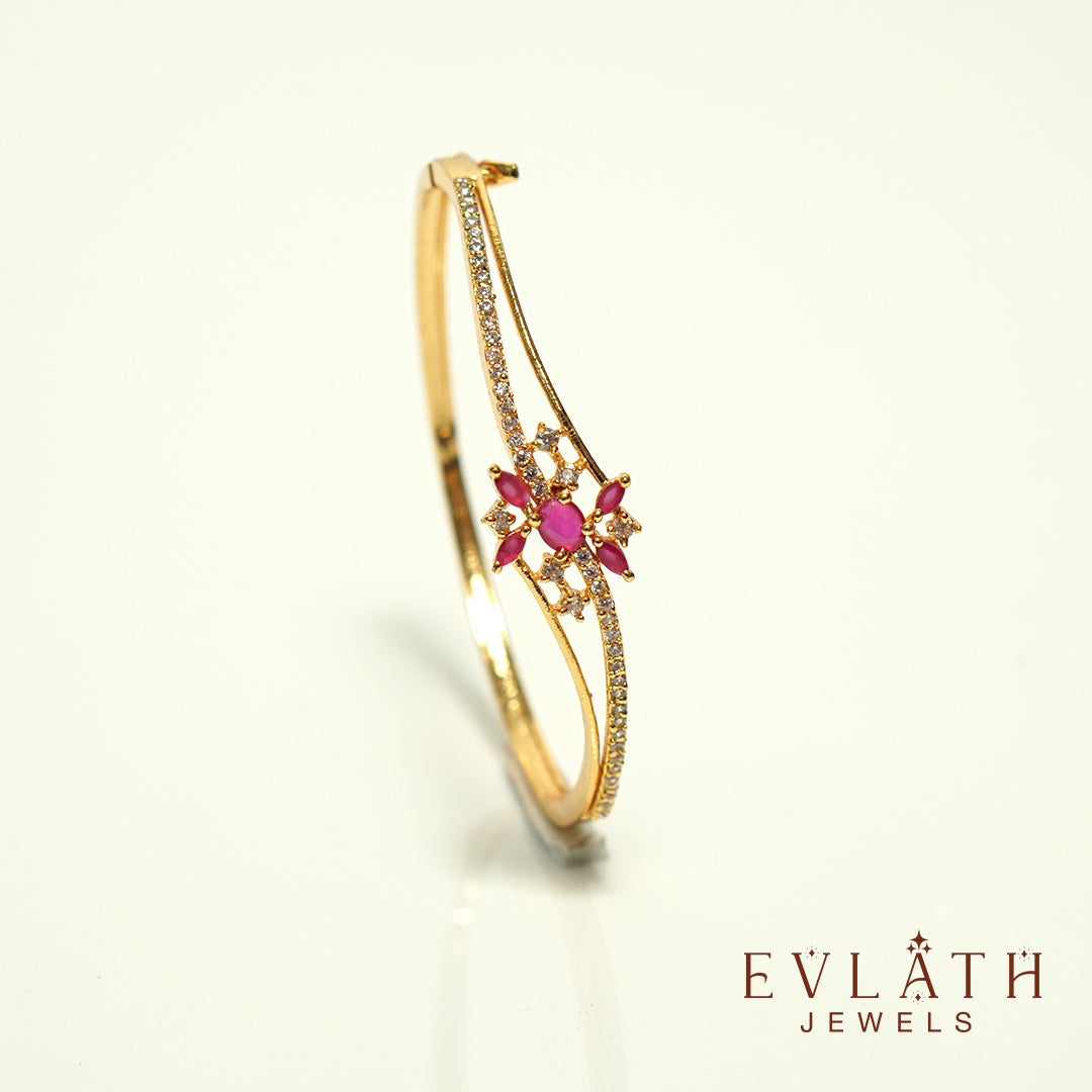Premium Gold-Plated Ruby Stone Openable Bangle – Evlath Jewels