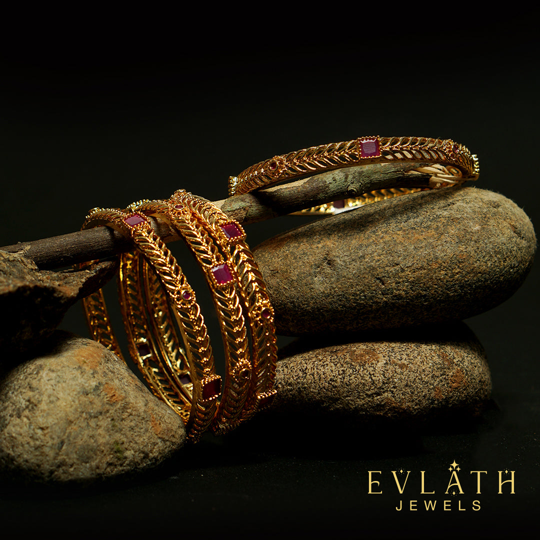 Premium-quality gold-plated square-shaped ruby stone bangles – Evlath Jewels