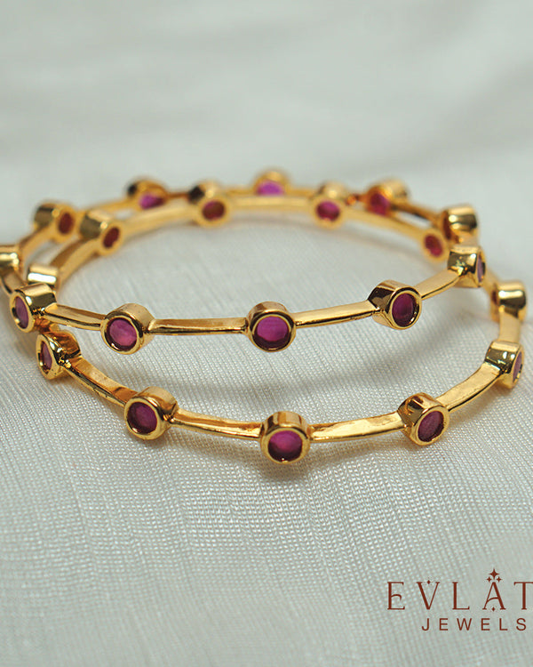 Elegant Gold-Plated Bangle Set with Radiant Ruby Stones – Evlath Jewels