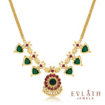 Gold-Plated Green Palakka Necklace, Adjustable Bangle & Earring Combo Set - Evlath jewels