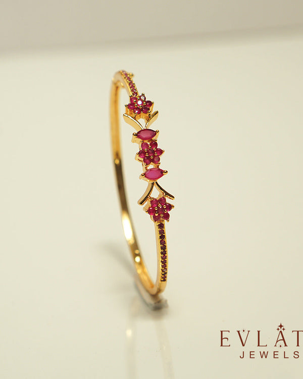 Premium Gold-Plated Bangles with Ruby Stone Detailing, Adjustable Fit - Evlath Jewels.