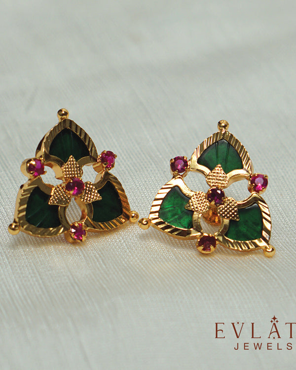 Elegant Gold-Plated Palakka Petals Ear Studs: Premium Quality Tradition - Evlath Jewels