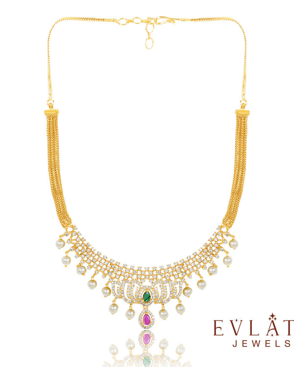 AD Stone Necklace with Pearl Accents & Matching Earrings – Evlath Jewels