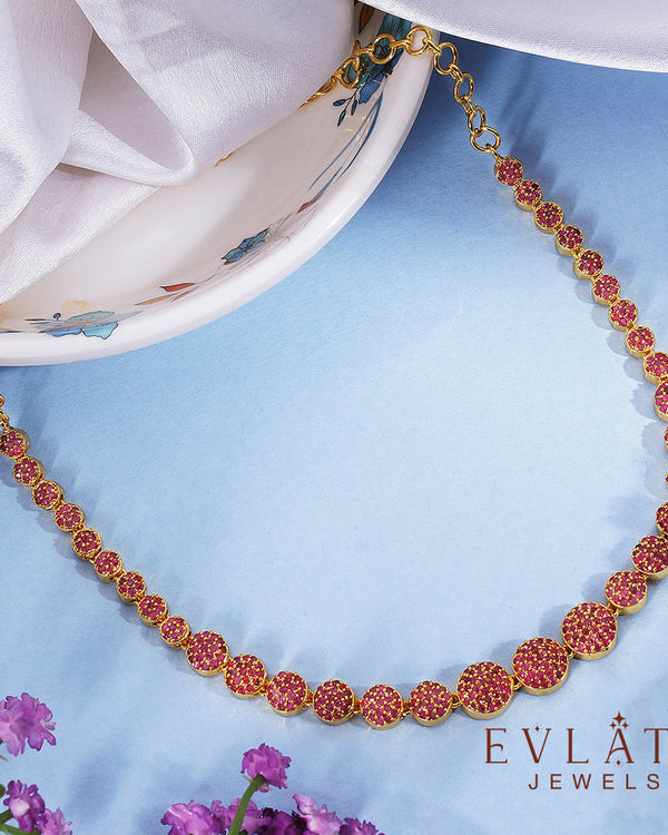 Premium Quality Gold Plated Ruby Stone Beads Studded Necklace - Evlath Jewels.
