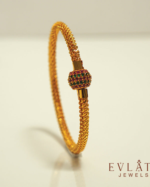 Premium Gold-Plated Bangles with Ruby, Green, and Multicolored Stones - Evlath Jewels
