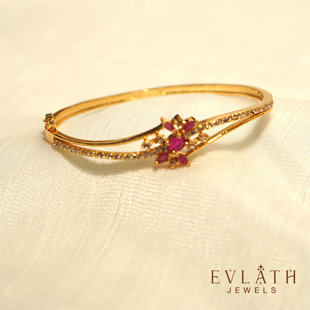 Premium Gold-Plated AD and Ruby Stone-Studded Adjustable Bangles – Evlath Jewels