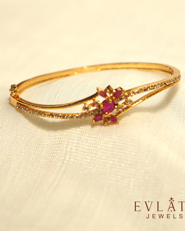 Premium Gold-Plated AD and Ruby Stone-Studded Adjustable Bangles – Evlath Jewels