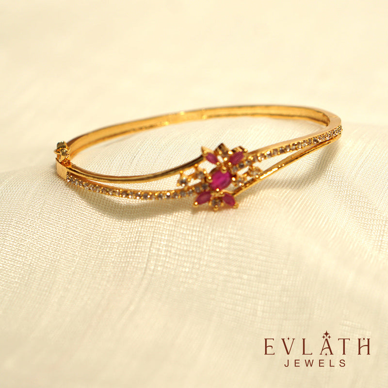 Premium Gold-Plated AD and Ruby Stone-Studded Adjustable Bangles – Evlath Jewels