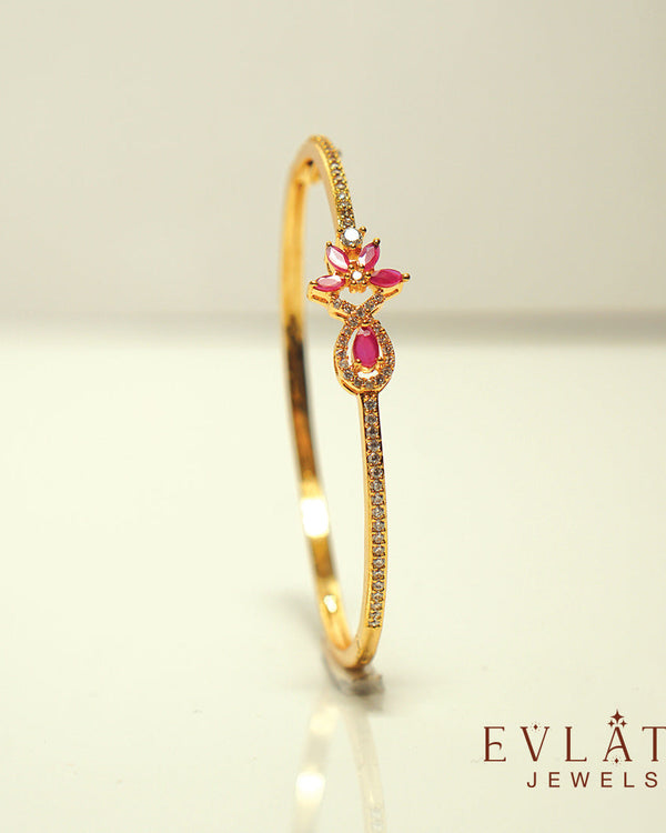 Premium Gold-Plated AD and Ruby Stone-Studded Opal Bangles – Evlath Jewels