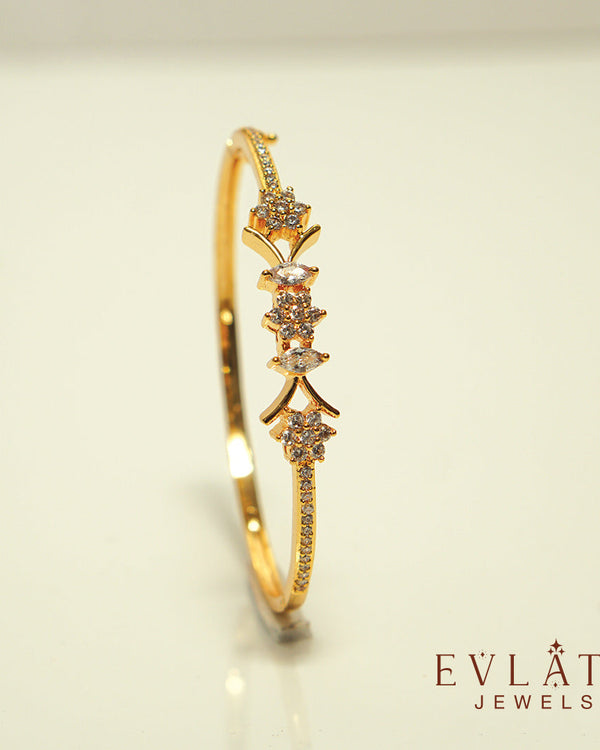 Premium Gold-Plated Bangles with White Stone Detailing, Adjustable Fit - Evlath Jewels