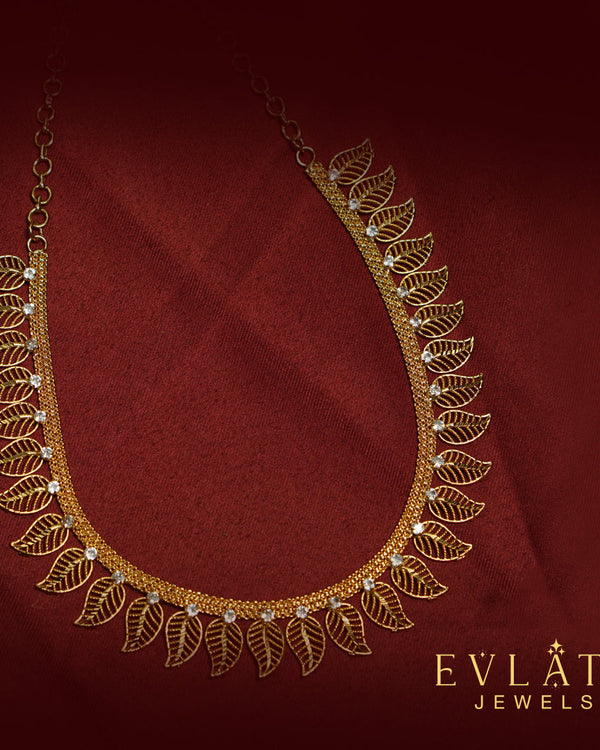 Premium Quality Gold Plated Leaf Shaped AD Stone Necklace - Evlath Jewels