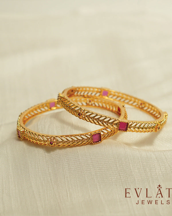 Premium-quality gold-plated square-shaped ruby stone bangles – Evlath Jewels