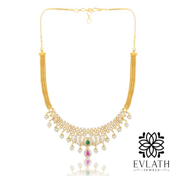 AD Stone Necklace with Pearl Accents & Matching Earrings – Evlath Jewels