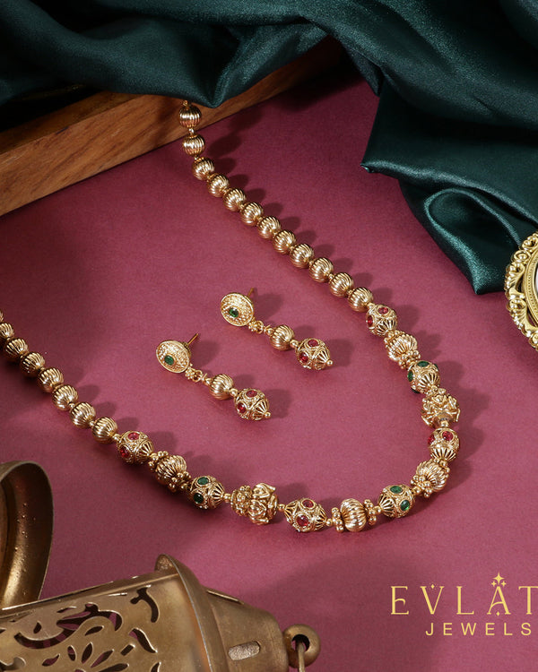 Traditional Multi-Colour Long Ruby & Emerald Stone Saree Chain – Evlath Jewels.