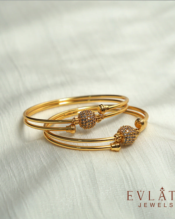 Premium-Quality Gold-Plated White Stone Bangles - Evlath Jewels