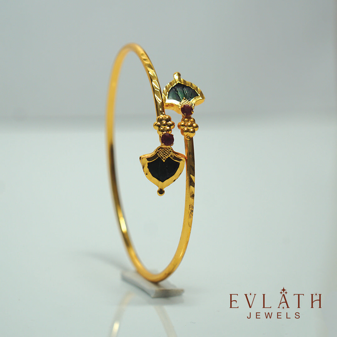 Gold-Plated Green Palakka Necklace, Adjustable Bangle & Earring Combo Set - Evlath jewels