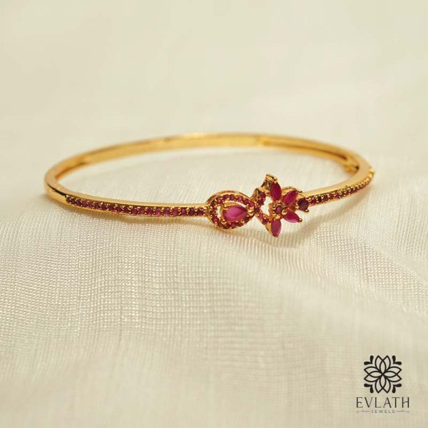 Premium gold-plated red ruby stone-studded op-enable bangles - Evlath Jewels.