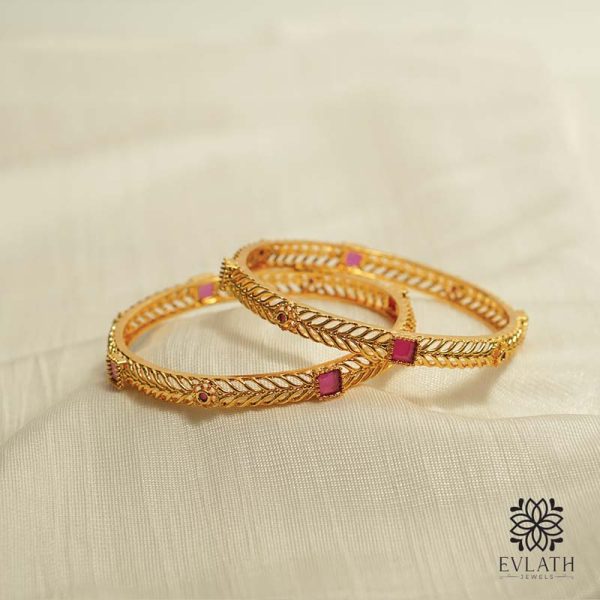 Premium-quality gold-plated square-shaped ruby stone bangles – Evlath Jewels