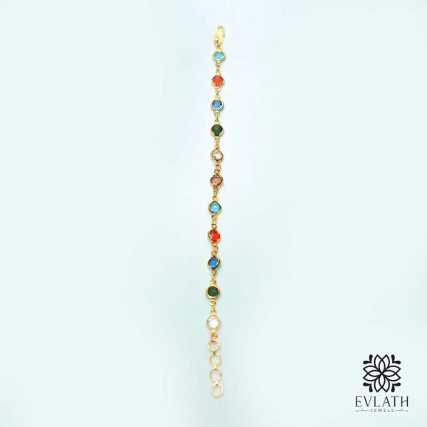 Elegant Gold-Plated Round CZ Bracelet with Vibrant Multi-Color Stones – Evlath Jewels