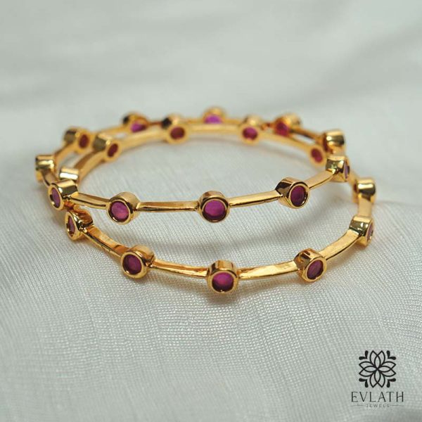 Elegant Gold-Plated Bangle Set with Radiant Ruby Stones – Evlath Jewels