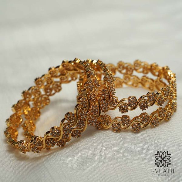 Premium Gold-Plated Floral AD Stone Bangles - Evlath Jewels