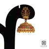 Antique gold-plated jhumkas with a multi-colored Lakshmi design – Evlath Jewels.