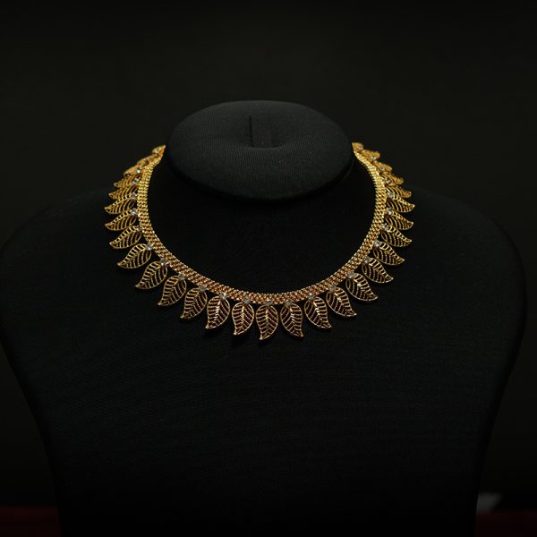 Premium Quality Gold Plated Leaf Shaped AD Stone Necklace - Evlath Jewels