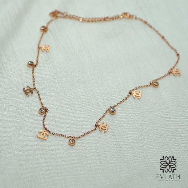 Radiant Rose Gold Necklace with American Diamond - Evlath Jewels