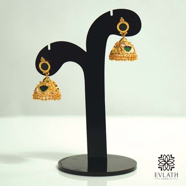 Gold Plated Traditional Palakka Jhumka Set - Evlath Jewels