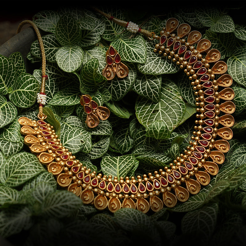 Traditional Chettinad Antique Necklace with Ruby Stones – Evlath Jewels