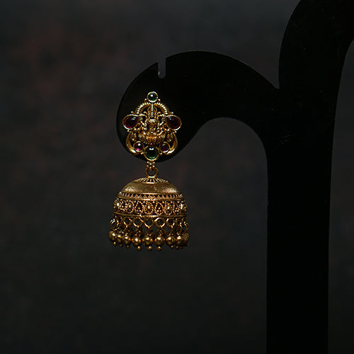 Small antique Lakshmi temple stone jhumka earrings - Evlath Jewellery.