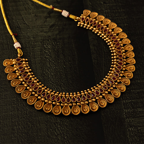 Traditional Chettinad Antique Necklace with Ruby Stones – Evlath Jewels