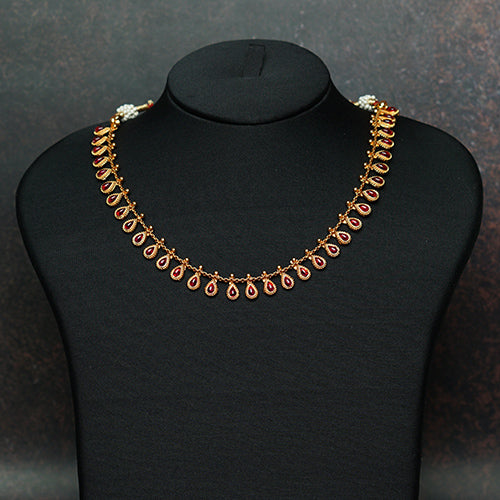 Ruby Stone Temple Jewelry Necklace - Evlath Jewels.