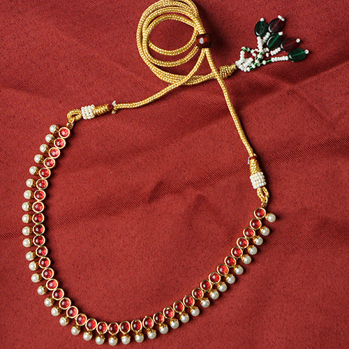 Short necklace with pearls and ruby stones - Evlath Jewels