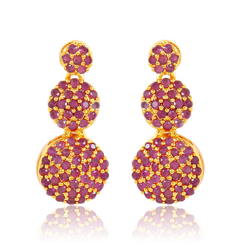 Gold-plated necklace and earrings with radiant ruby stone beads – Evlath Jewels