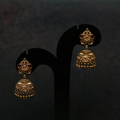 Small antique Lakshmi temple stone jhumka earrings - Evlath Jewellery.