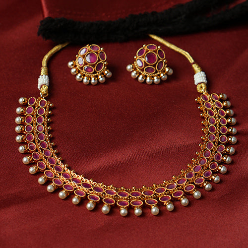 The Ruby & Pearl Chettinad Necklace Set – Evlath Jewellery