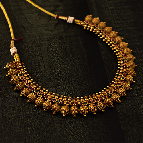 Traditional Antique Necklace with pink Stone & Earrings – Evlath Jewels